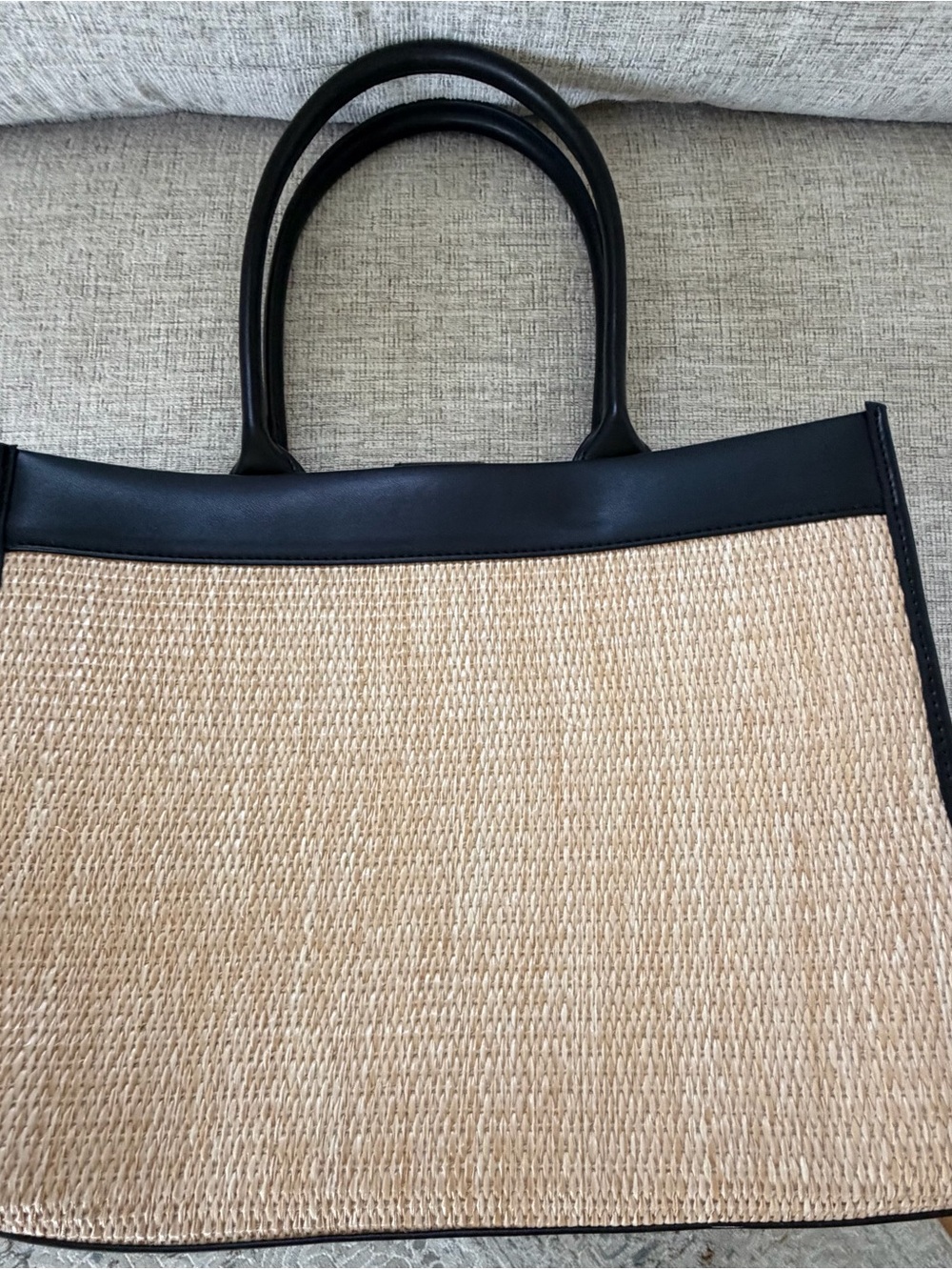 a new day Natural Straw Tote with Black Trim